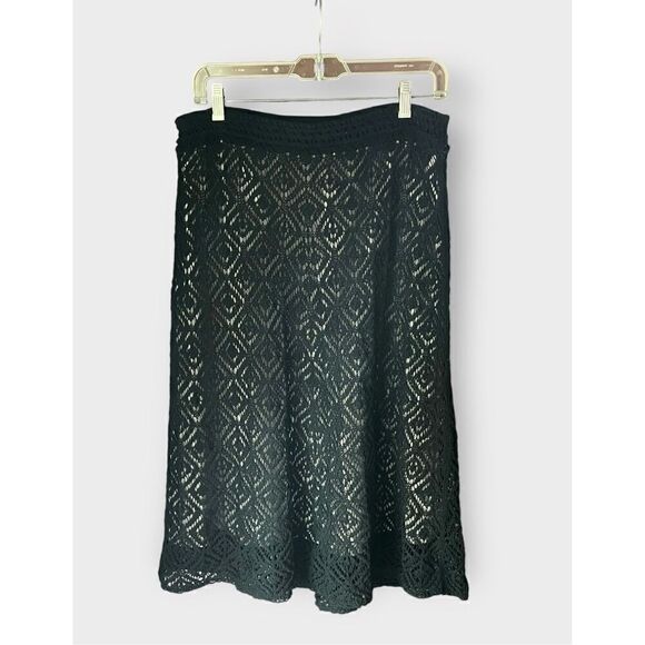 Ann Taylor Loft Women’s Medium Flare Geometric Nylon Midi Skirt Lace Detail - Picture 6 of 6